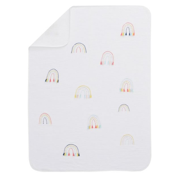 Pottery Barn Kids Rainbow Tassel Muslin Baby Blanket NWT - Picture 4 of 15